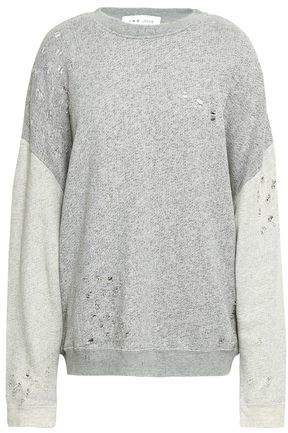 Distressed Two-tone French Cotton-terry Sweatshirt