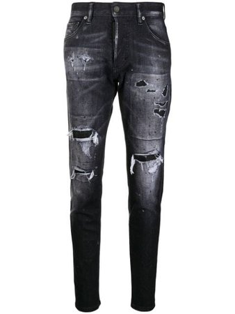 ShopDsquared2 shredded patch slim jeans with Express Delivery - Farfetch