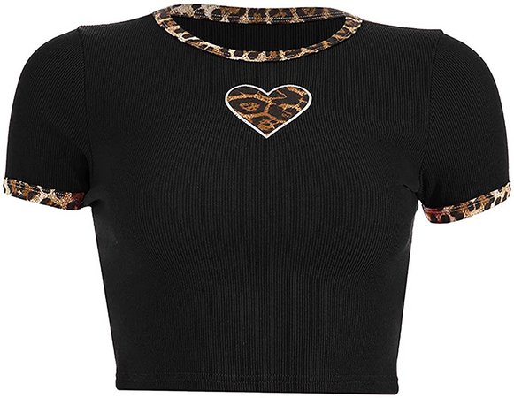 Avanova Women's Ribbed Knit Crop Top Angel Print Slim Fit Short Sleeve Cropped Tee Shirt Black White X-Small at Amazon Women’s Clothing store