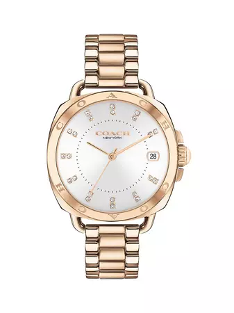 Shop COACH 34MM Tatum Rose Goldtone Crystal Bracelet Watch | Saks Fifth Avenue