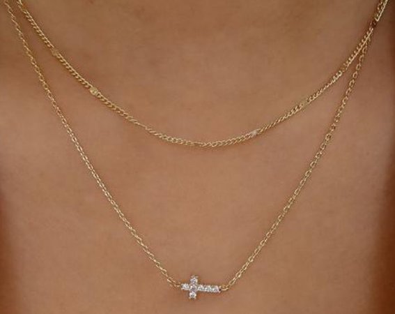 Gold Double Chain Cross Necklace