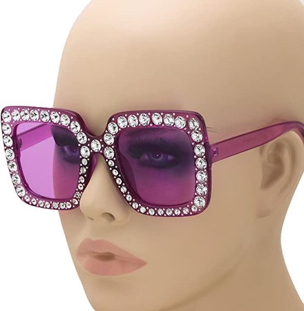 Amazon.com: Elite Oversized Square Frame Bling Rhinestone Crystal Brand Designer Sunglasses For Women 2018 (Purple, 52): Clothing
