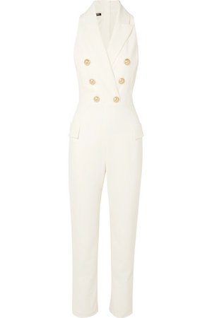 Balmain | Button-embellished wool-blend jumpsuit | NET-A-PORTER.COM