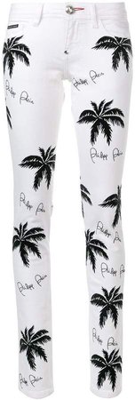 palm tree print jeans