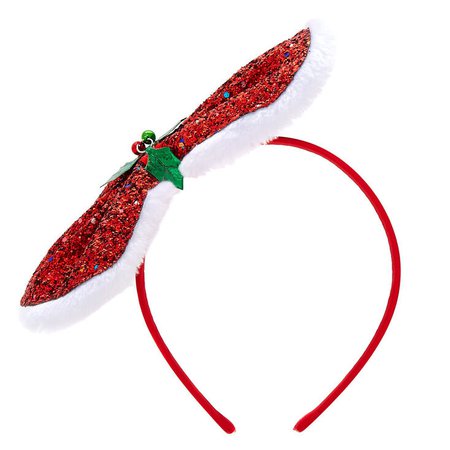Glitter Holly Bow Headband - Red