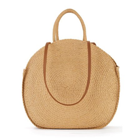 Time and Tru Women's Striped Straw Circle Tote Bag with Inner Slip Pocket Tan - Walmart.com