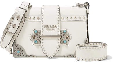 Cahier Embellished Leather Shoulder Bag - White