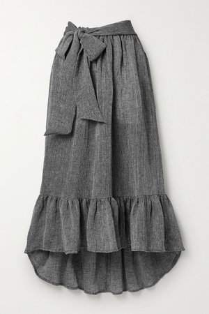 Black Nicole belted ruffled linen-blend gauze midi skirt | Lisa Marie Fernandez | NET-A-PORTER