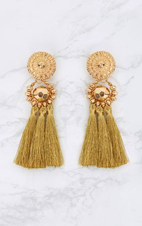 Gold Acrylic Bead Tassel Earring | PrettyLittleThing