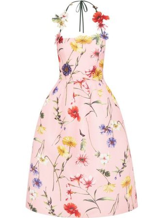 Oscar de la Renta floral halterneck dress pink & yellow 21RN2362PFIBML - Farfetch