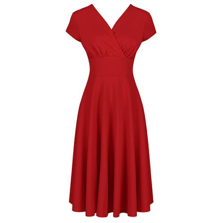 Red A Line Crossover Capped Sleeve Tea Swing Dress