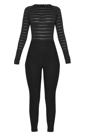 Black Burn Out Mesh Jumpsuit | Jumpsuits & Playsuits | PrettyLittleThing