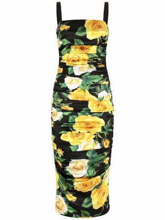 Shop Dolce & Gabbana floral-print ruched midi dress with Express Delivery - FARFETCH