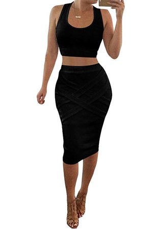 Amazon.com: LaSuiveur Womens Crop Top Midi Skirt Outfit Two Piece Bodycon Bandage Dress: Clothing