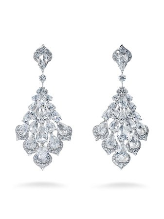 David Morris 18kt white gold rose cut white diamond feather-style chandelier earrings silver FE0900201 - Farfetch