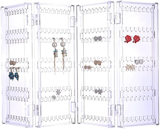 Amazon.com: Sooyee 256 Holes 5 Tiers Acrylic Earrings Holder 4 Doors Foldable Necklace Hanging Jewelry Organizer Double Sided Stand Display,Clear: Home & Kitchen