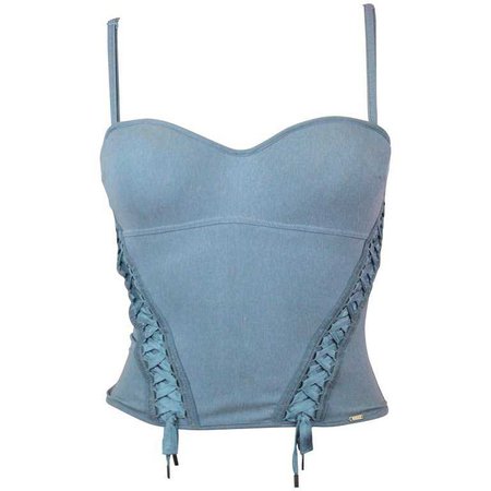 Christian Dior Light Blue Bustier with Lace Up Detail, c. 2000's, Size US 2 For Sale at 1stdibs