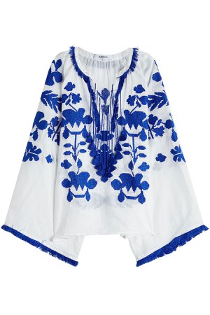 Astrid Embroidered Linen Blouse with Tassel Ties Gr. M