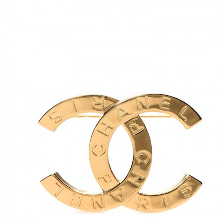 CHANEL Metal Paris Button CC Large Brooch Gold 572982