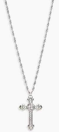 boohoo statement silver cross necklace