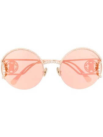 Roberto Cavalli Round Frame Crystal Embellished Sunglasses
