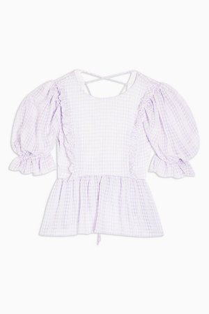 Lilac Gingham Puff Sleeve Blouse | Topshop
