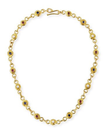 Jean Mahie 16.5" 22K Gold Link Necklace with Diamonds, Sapphires & Rubies