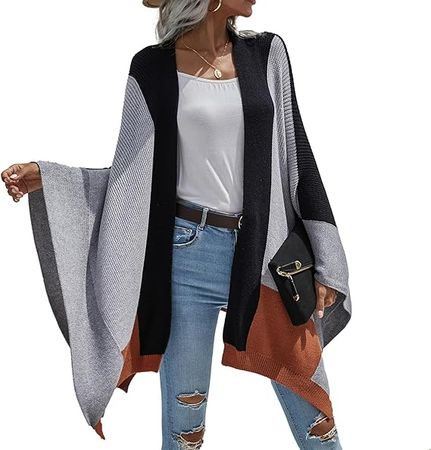 Rvnsu Women's Knitted Cardigan Casual Loose Oversized Fashion Plaid Long Sleeve Long Knitted Cardigan Coat at Amazon Women’s Clothing store