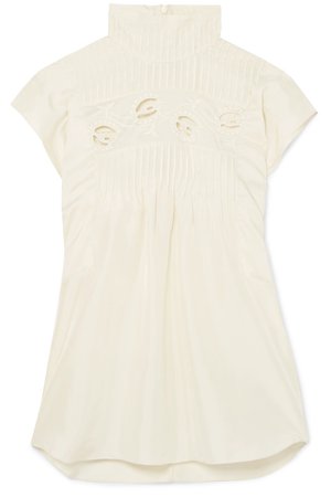 chloe pintucked broderie anglaise silk-charmeuse turtleneck top | CHLOÉ | Sale up to 70% off | THE OUTNET
