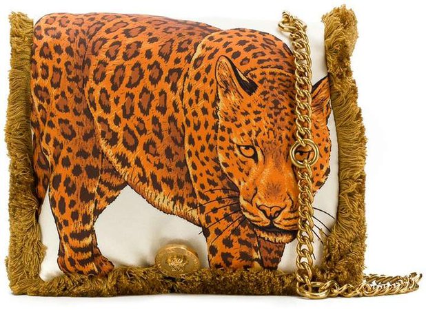 leopard fringed shoulder bag