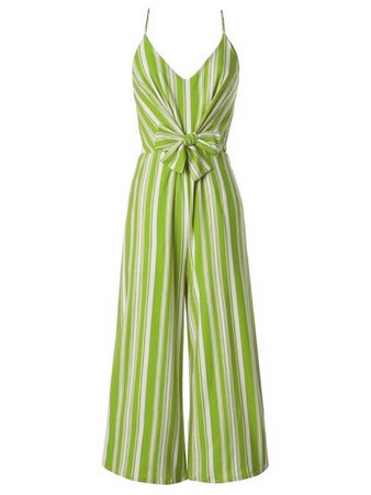 Green And White Striped Jumpsuit