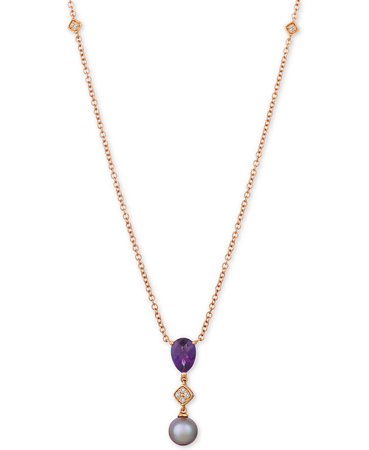 Le Vian 14k Rose Gold Cultured Freshwater Ultraviolet Pearl, Grape Amethyst, & Diamond Accent Pendant Necklace
