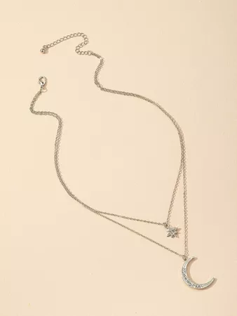 Rhinestone Moon Charm Layered Necklace | SHEIN USA