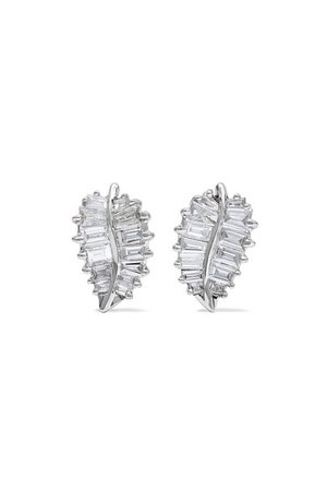 Anita Ko | Palm Leaf small 18-karat white gold diamond earrings | NET-A-PORTER.COM