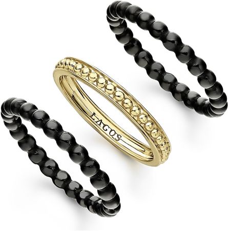 Gold & Black Caviar Set of 3 Stacking Rings