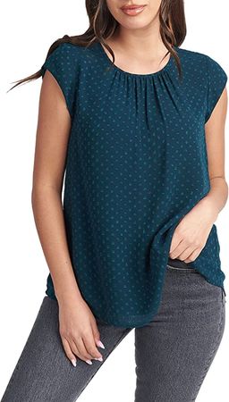 DR2 Women's Cap Sleeve Casual Loose Fit Woven Blouse (X-Large, Inkwell) at Amazon Women’s Clothing store