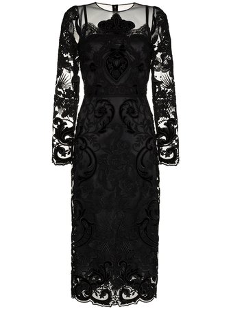 Black Dolce & Gabbana Lace Embellished Silk Midi Dress | Farfetch.com