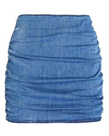 Retrofête Elijah Ruched Denim Mini Skirt in blue | INTERMIX®