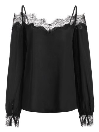 [57% OFF] Lace Panel Cold Shoulder Long Sleeves Blouse | Rosegal