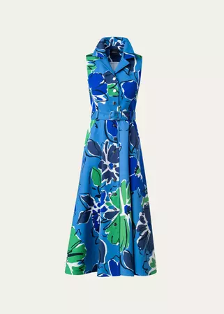 Akris Abraham Floral Print Belted Midi Dress - Bergdorf Goodman