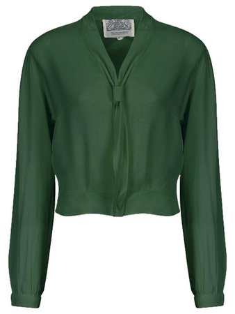 "Bonnie" Long Sleeve Blouse in Vintage Green, Classic 1940s Vintage In – Rock n Romance
