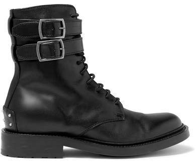 Army Lace-up Leather Ankle Boots - Black