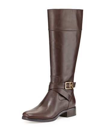 MICHAEL Michael Kors Bryce Leather Riding Boot, Dark Chocolate | Neiman Marcus