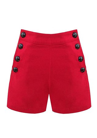 Pinup 60's Bombshell Sexy Red Stretch High Rise Waisted Sailor Shorts | Amazon.com
