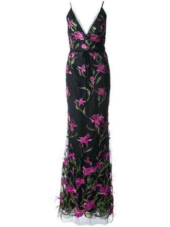 Marchesa Notte Long Embroidered Floral Dress Aw18 | Farfetch.com