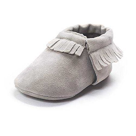 Amazon.com | Kuner Baby Boys Girls Tassel Soft soled Non-Slip Crib Shoes Moccasins First Walkers (11cm(0-6months), Gray PU-1) | Shoes