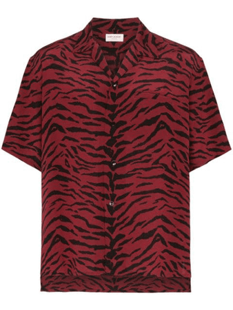 Saint Laurent Shark-Collar Shirt Red Zebra Print