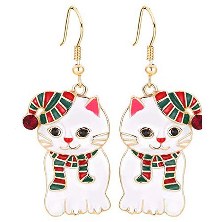 DIY Christmas Cat Stainless Steel Hoop Drop Dangle Enameled Earrings Thanksgiving Xmas Holiday Jewelry gifts for Womens Girls.: Jewelry