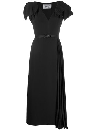 Black Prada Belted Pleated Dress | Farfetch.com