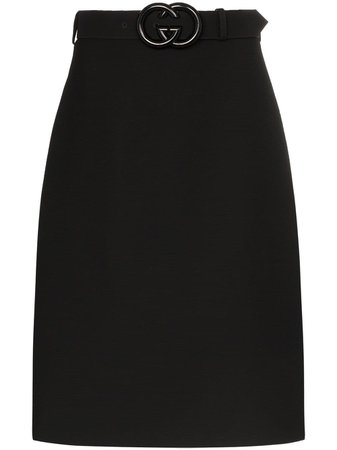 Black Gucci Gg Belted Midi Skirt | Farfetch.com